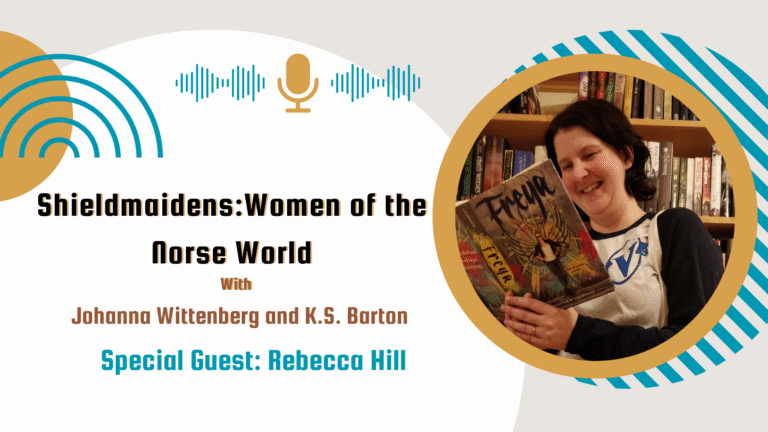 Graphic with title of podcast and image of Rebecca Hill